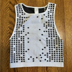 Fabletics Activewear Workout White Stars Razorback Tank Size Small